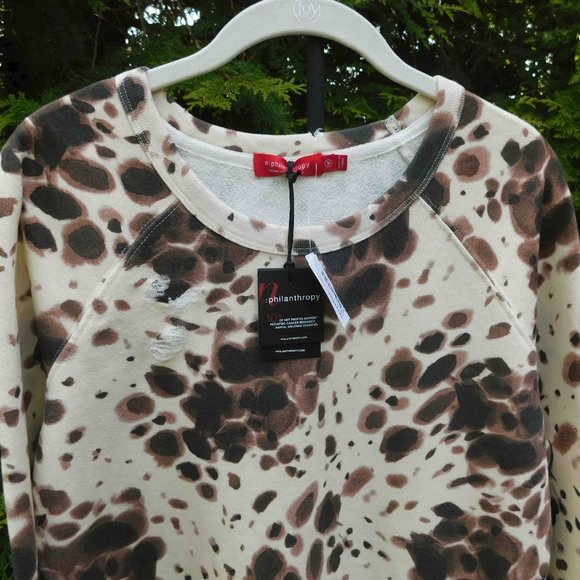 n:philanthropy Distressed Animal Print Raglan-Sleeve Sweatshirt NWT - Picture 2 of 5
